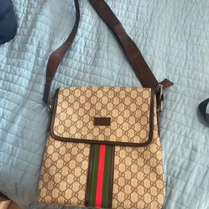 Brown Crossbody Bag with Iconic Stripe